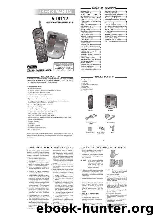 vt9112 900 MHz cordless Telephone by Unknown